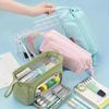 Angoo Cute Pencil Case Special Macaron Color Side Window Canvas Big Pencil Pouch Pen Box Storage Bag Student School Stationery