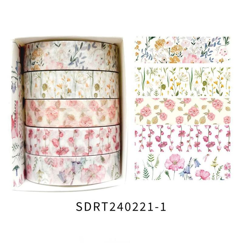 5 Rolls/set of Simple and Romantic Spring Flower Boxes and DIY Decorative Stickers Used for Daily Decorative Sticker Tape