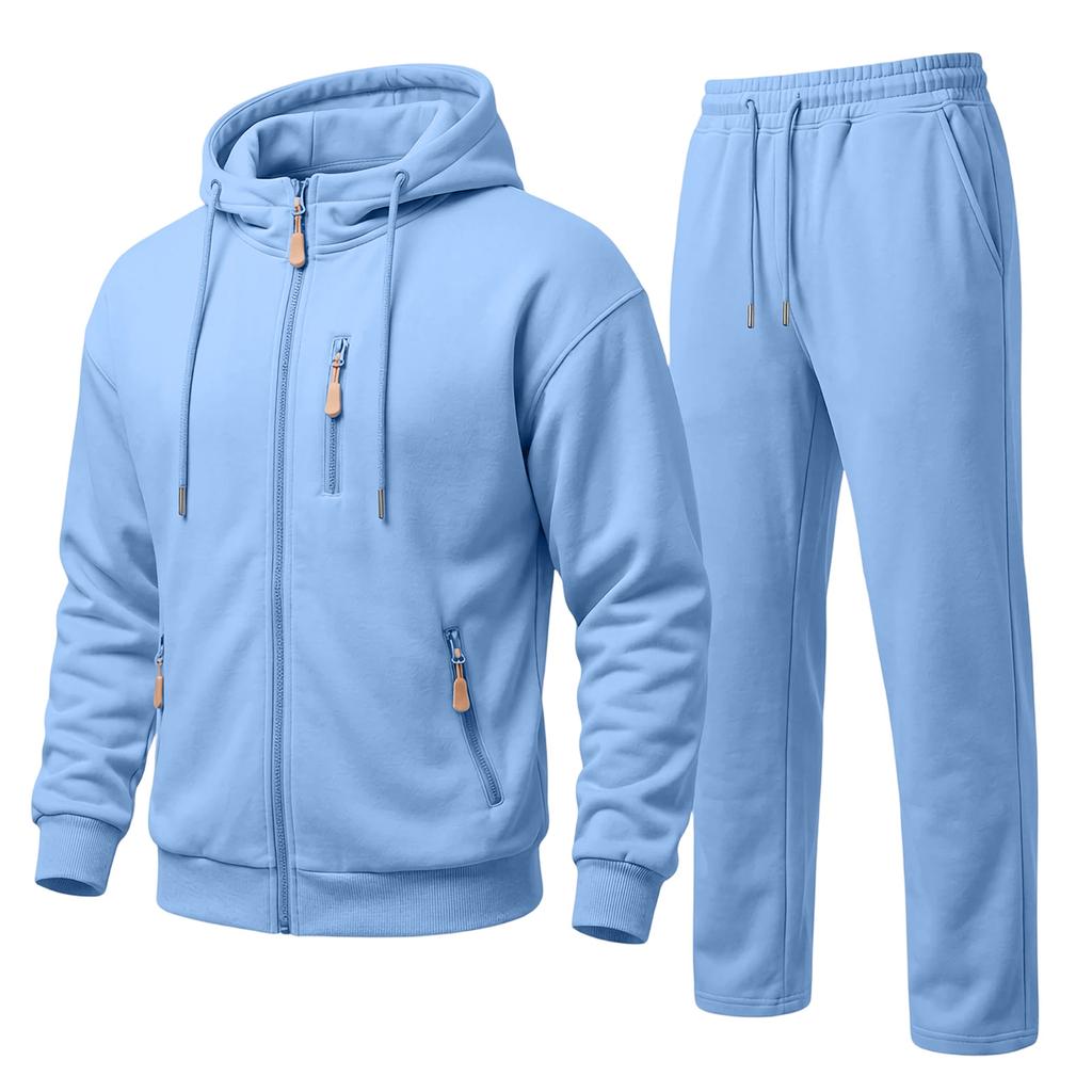 Men's Loose Fit Hooded Tracksuit Set with Straight Leg Pants for Fall Winter