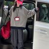 2025 Herbst Mädchen Gestreiftes Sweatshirt & Karierte Hose Set - Koreanische Studentenmode, Lässiges Zweiteiler