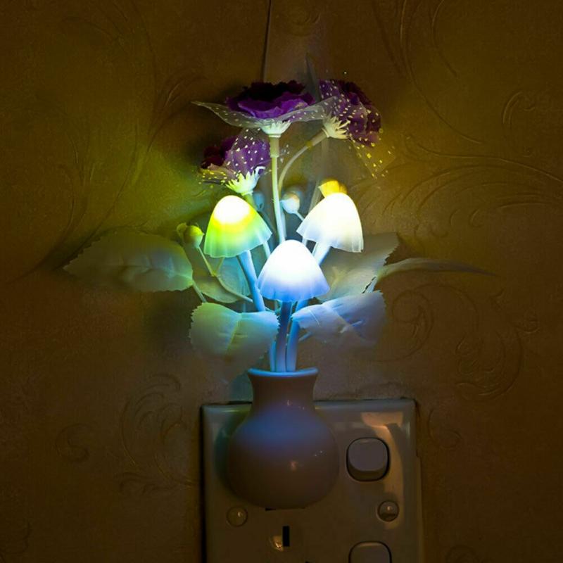 LED Lilac Night Lamp Lovely Colorful Mushroom Romantic Lilac Night Lamp With Smart Light Sensor