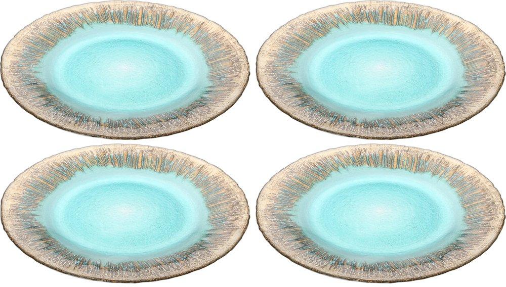 

Vetro Felice Large Plate, Western Tableware, Turquoise x Gold, 28cm, Set of 4, Happy Glass Flash, 349128P