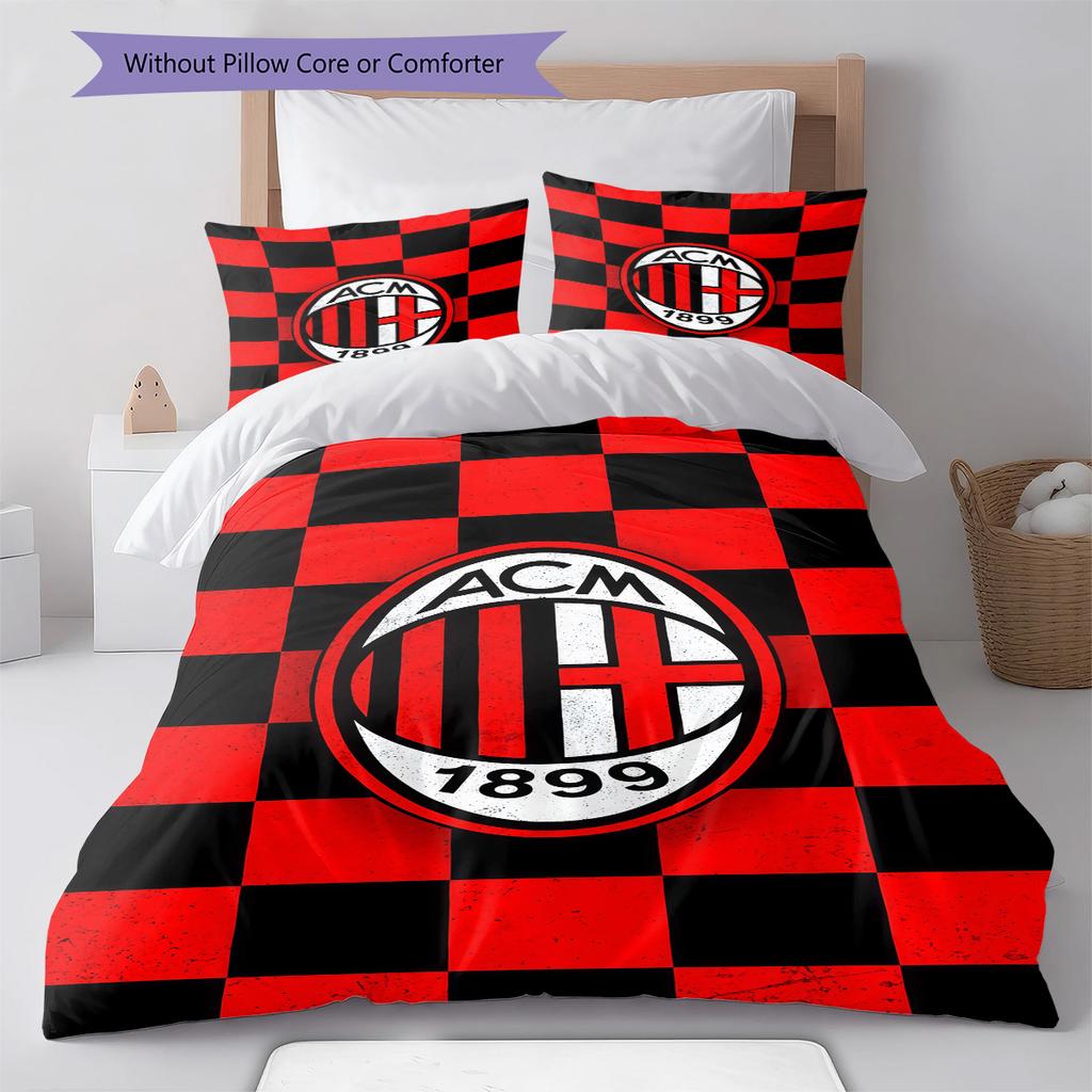 AC Milan logo Pattern Bedding Quilt Set Quilt Cover Pillowcase Home Decoration Birthday Gift (1 * duvet cover + 2 * pillowcase, without core)