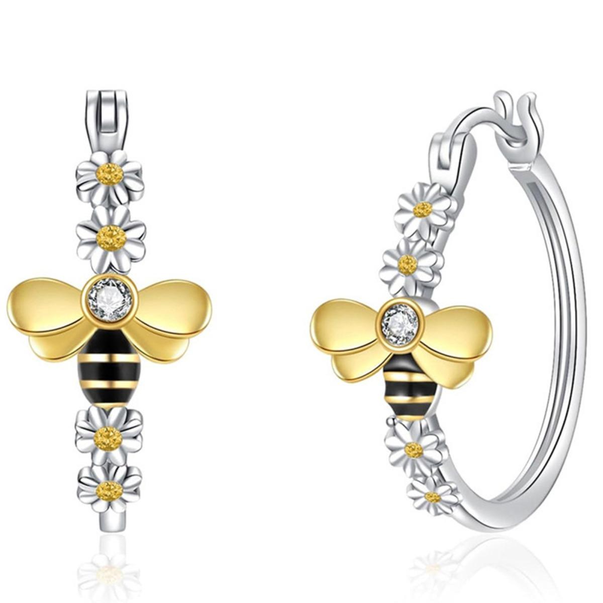 Cute Fresh Bee Motif Two-Tone Hoop Earrings