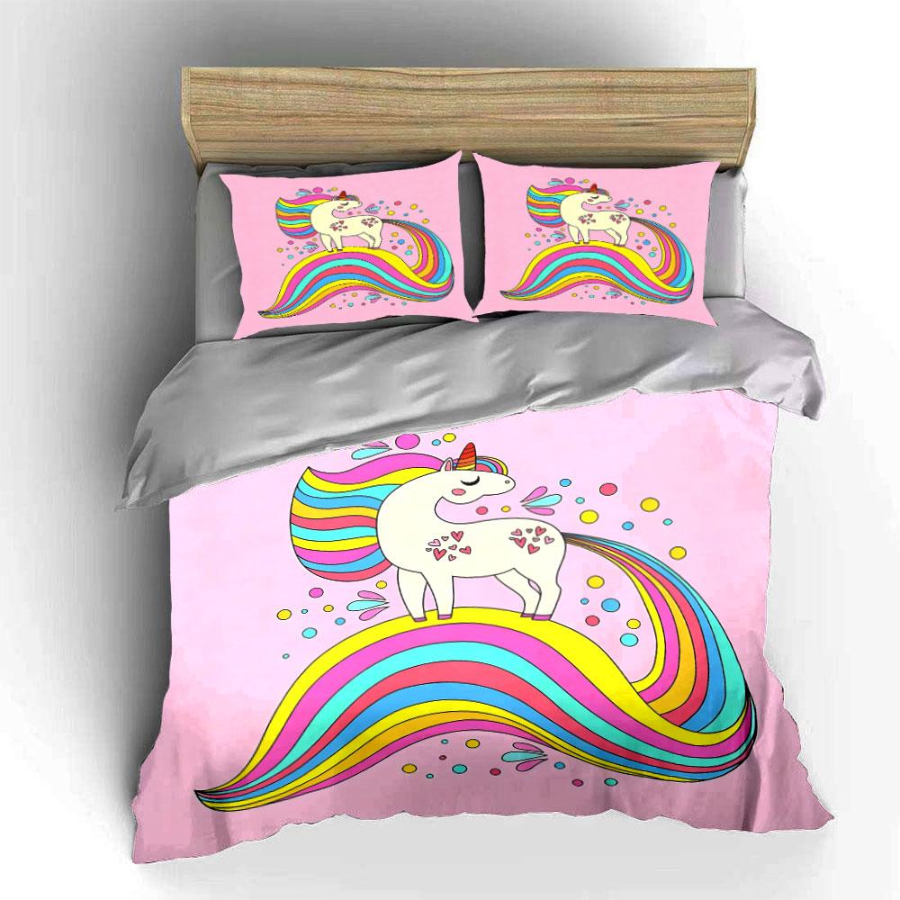 Dreamy Unicorn With Rainbow Printed Duvet Cover Set1 Duvet Cover+2 Pillowcasemulti Size Bedroom Bedding Decor Luxury Gifts
