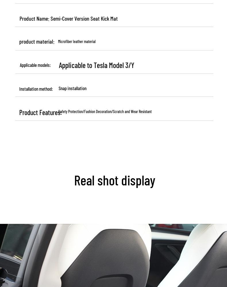 Tesla Model 3/Y Rear Seat Back Kick Pad Accessory