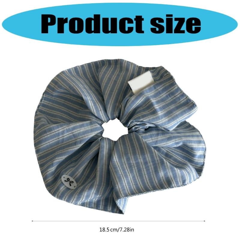 Blue Stripe Bows Scrunchie Hair Tie Soft Fabric Lightweight Hair Accessory For Women Girls Casual Sports Occasion