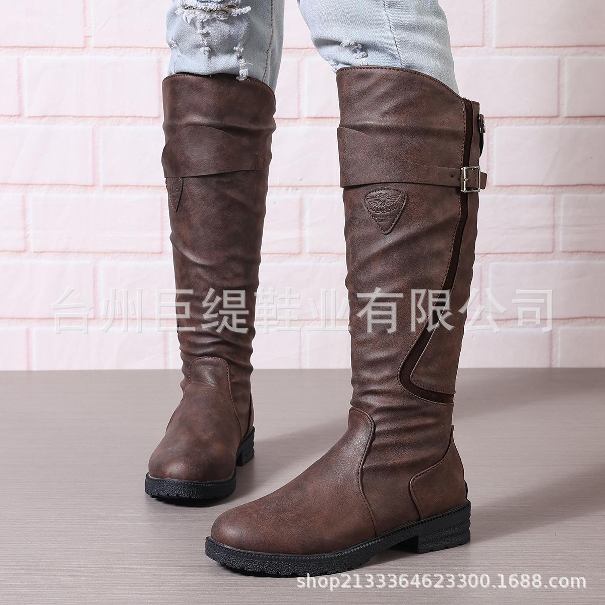 

New foreign trade boots 2021 winter wish Amazon independent station European and American foreign trade flat bottom large size women s leather boots 43 темно-коричневого