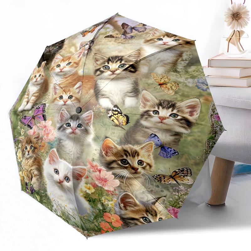 Kittens And Butterflies Garden Portable Automatic Umbrella Compact 8-Rib weight weight Durable Everyday Carry Umbrella Fashion Lovers