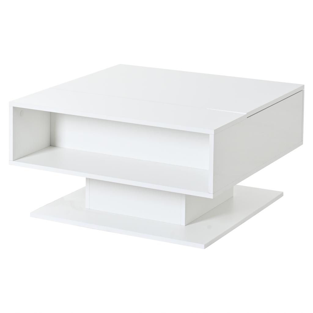 80*75*40cm Coffee Table with Hydraulic Lift, High-Gloss Sofa Table, Living Room Table with Storage, Semi-Open Storage, White