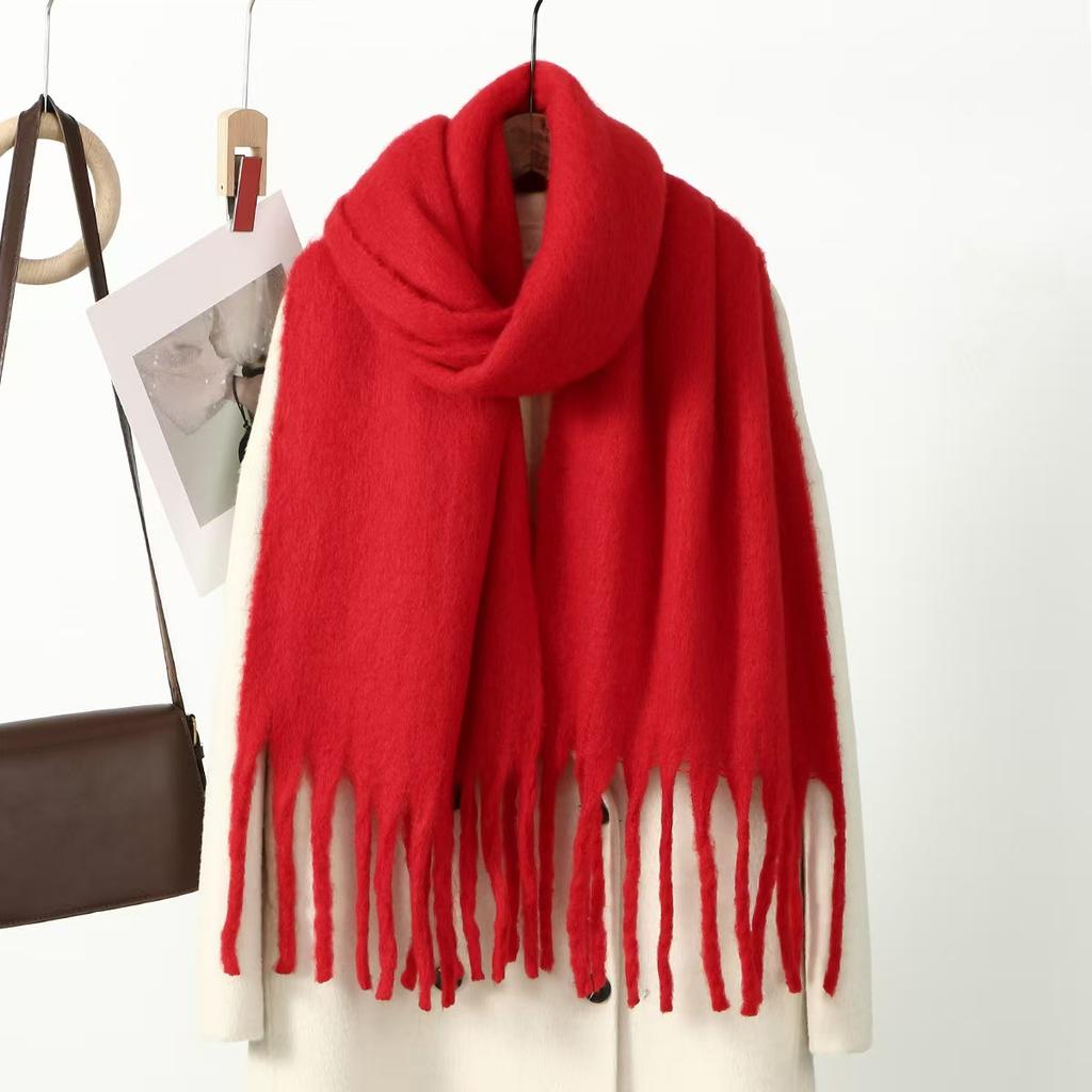 Winter Solid Color Tassels Cashmere Scarf Keep Warm Woman Pashmina Shawl Ladies Fashion Long Scarves Wraps  210*30Cm