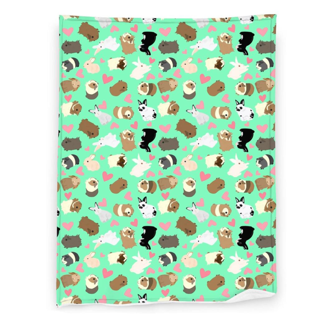 Guinea Pig Flannel Blanket Lovely Cartoon Animal Red Strawberry Blankets for Couch Bed Sofa Pet Hamster Floral Throw Blanket