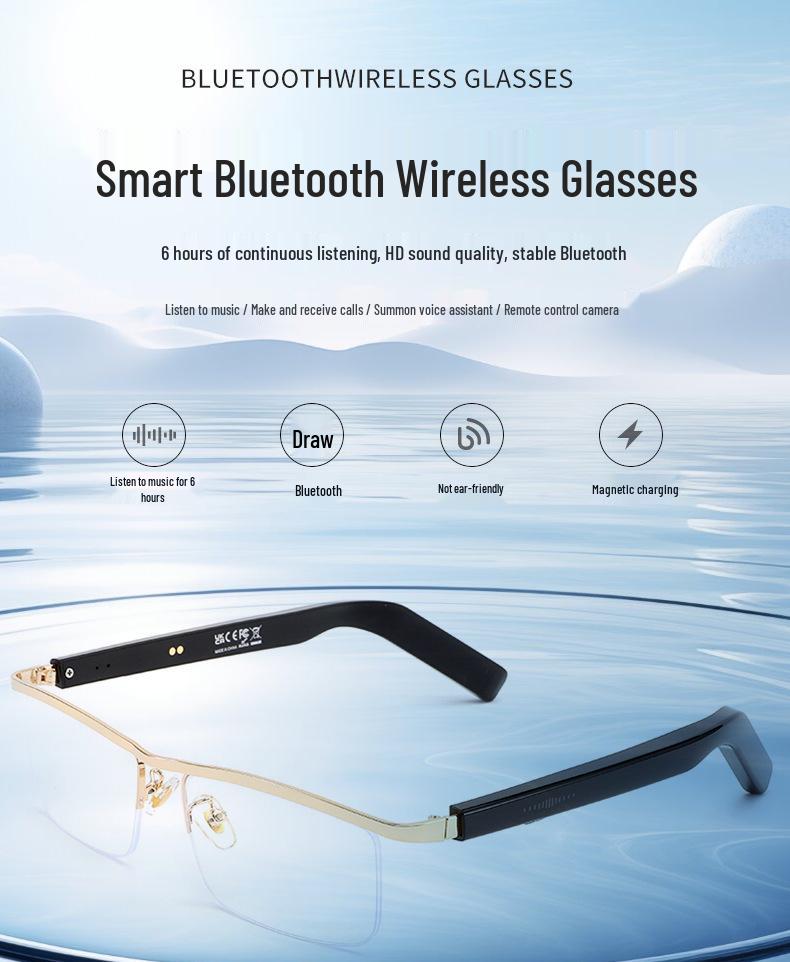 LG12 Smart Bluetooth AI Glasses with UV & Blue Light Protection for Business & Sports