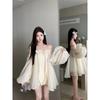 Holiday style bow one-word shoulder chiffon dress summer new gentle wind small loose A-word skirt