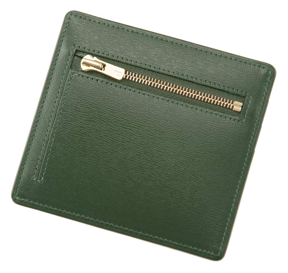Box Calf Compact Card Case with Coin Purse Made in Japan Genuine Leather Day Gift Birthday Present Green 4432 [Cypris] Father's