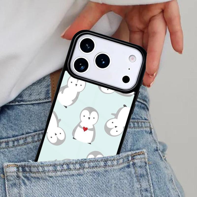 Cute Penguin Pattern Phone Case for iPhone 16e 15 14 13 12 17 Pro Max Plus Air 17pro Cover Coque