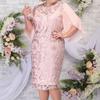 New European American Women's Crew Neck Embroidered Casual Short Sleeve Pencil Bodycon Plus Size Dress In Stock
