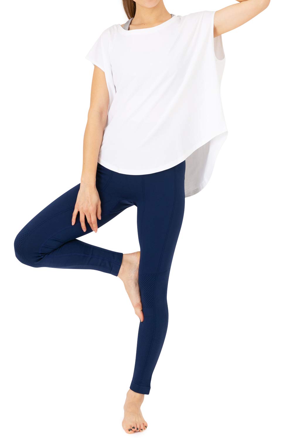 

necker Топ для йоги и йоги Йога Бег Белый x Женский Комплект, Низ, Леггинсы, Брюки, Брюки, Спорт, Влагоотводящий, Быстросохнущий (Л, Военно-Морской Флот)