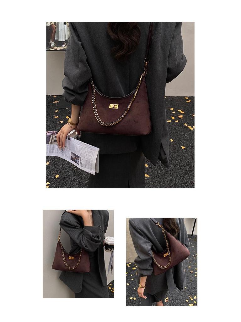 2025 Suede Retro Velvet Women's Crossbody Shoulder Bucket Bag - Large Capacity, Chain Strap, Autumn/Winter Collection