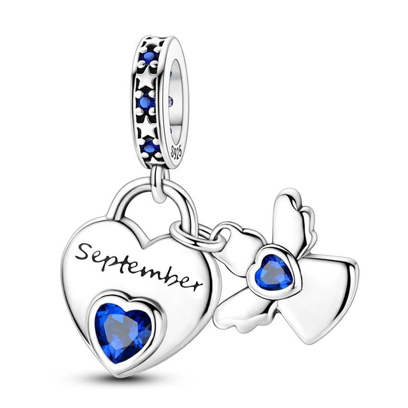 Original 925 Sterling Silver Charms Bead Birthday Month Heart Birthstone Angel Pendant Fit Original Bracelet For Women DIY Gift