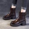 Women's Chelsea Boots Winter Plush Lined Chunky Platform Round Toe Ankle Boots with Metal Buckle Strap and Side Zipper