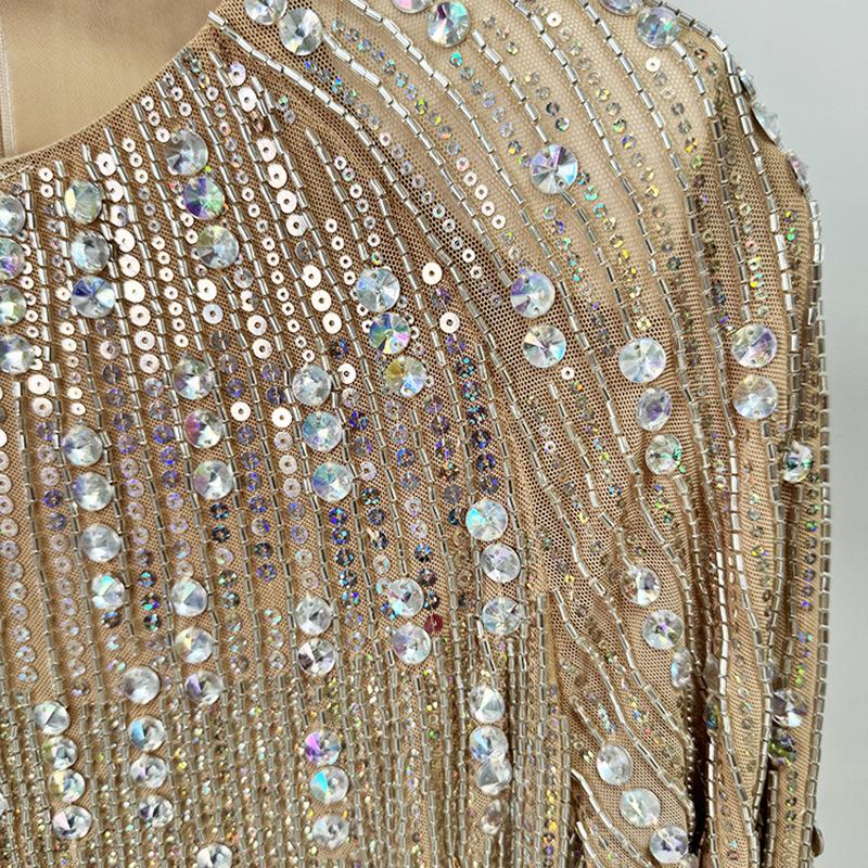 High Street Fashion 2026 Early Spring: Embellished Beaded Rhinestone Stretch Dress