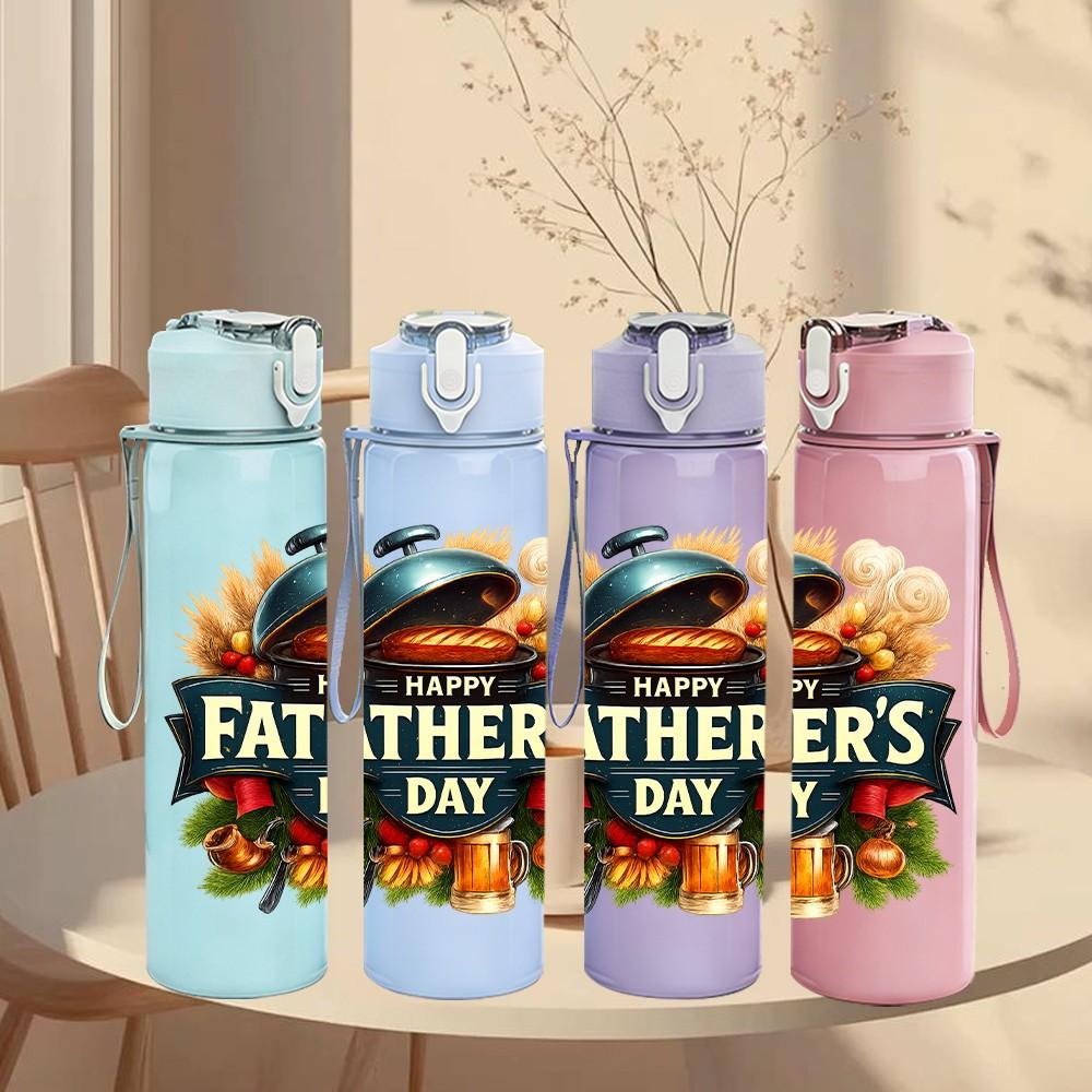 1PC Vintage Fathers Day Badge 750ml Color Plastic Sports Water Bottle Leakproof Flip Straw Lid Suitable for Sports Office Home Use