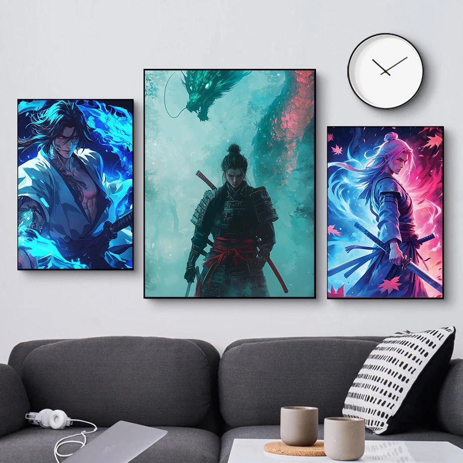 Handsome And Mysterious Japanese Samurai Anime Character Art Poster Canvas Printing Living Room Bedroom Home Decoration Painting
