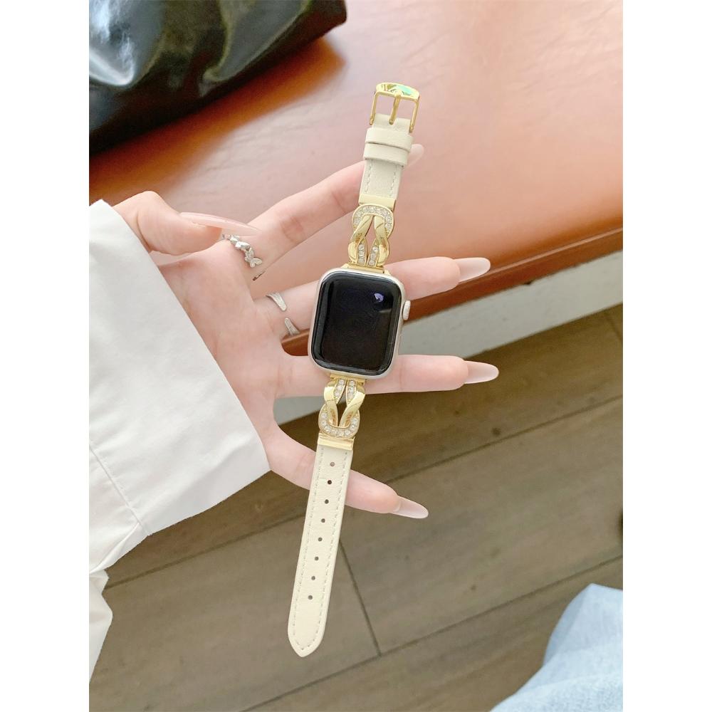 

2026 Premium diamond inlaid leather replacement strap for Apple Watch 49-38mm S11/10/9/8/SE-1 luxury strap for iwatch full model 38/40/41/42S10