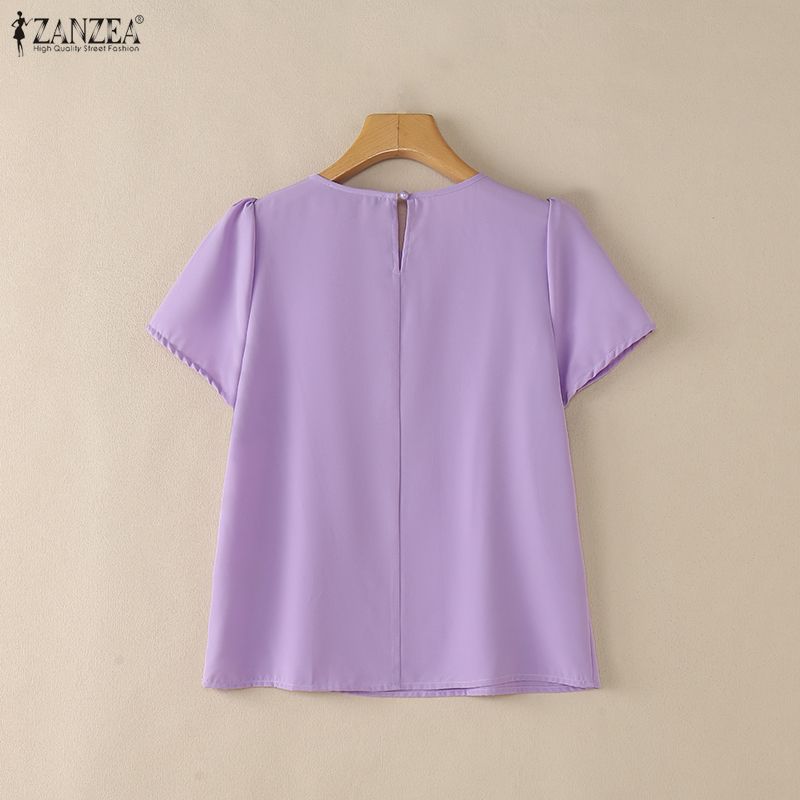 ZANZEA Women Elegant Round Neck Casual Short Sleeve Blouse