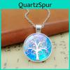 Elegant Tree Pattern Pendant Necklace In Vintage Silver Color With Classic Glass Cabochon