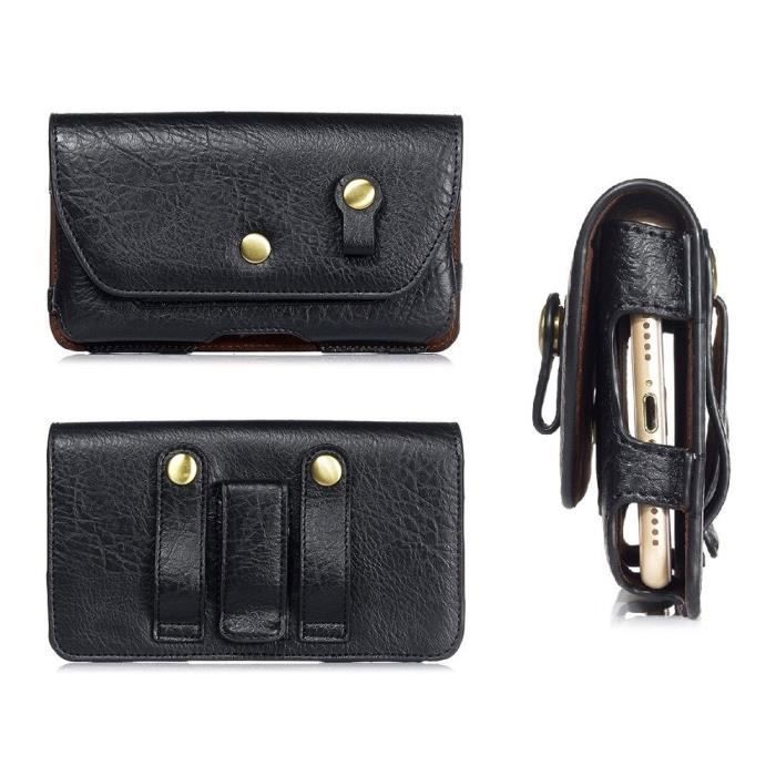 Clip de Ceinture Horizontale en Cuir - CELKON - A200 - Noir - Fermeture Magnétique - Porte-écouteurs