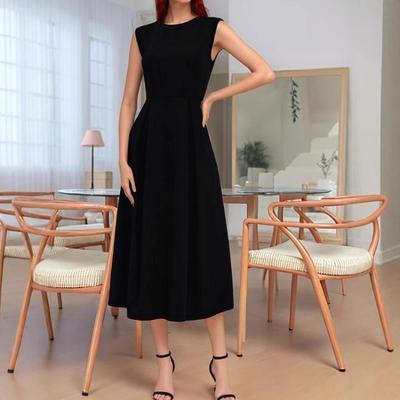 Elegant Sleeveless Solid Color Women Vest Dress Cinched Waist Long Dress Versatile Spring Summer
