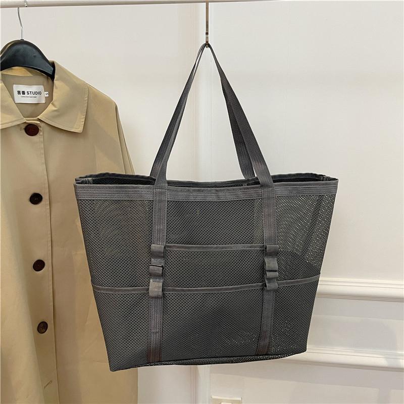 Bolsa de playa de malla portátil para mujer, bolsa de almacenamiento de maquillaje para viajes, bolsa de baño de verano, organizador, bolsa de compras