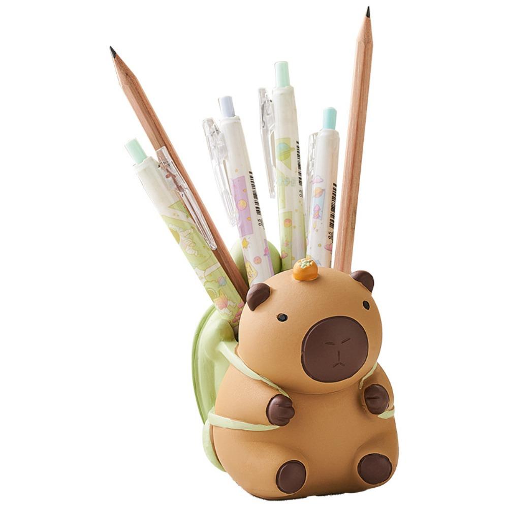 Capybara Desk Pen Holder Resin Craft Stationery Organizer Pencil Storage Box  Desktop Decoration