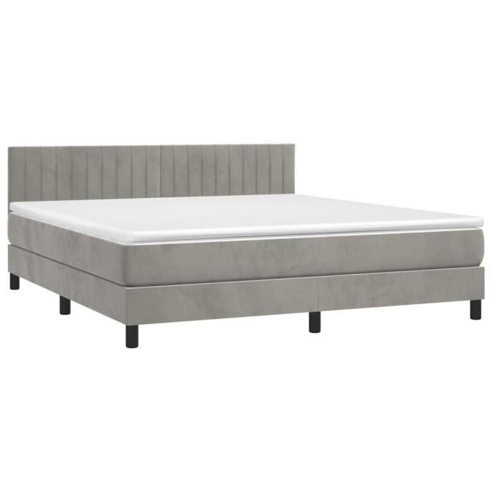 3141431 vidaXL Lit à sommier tapissier et matelas Gris clair 160x200cm Velours