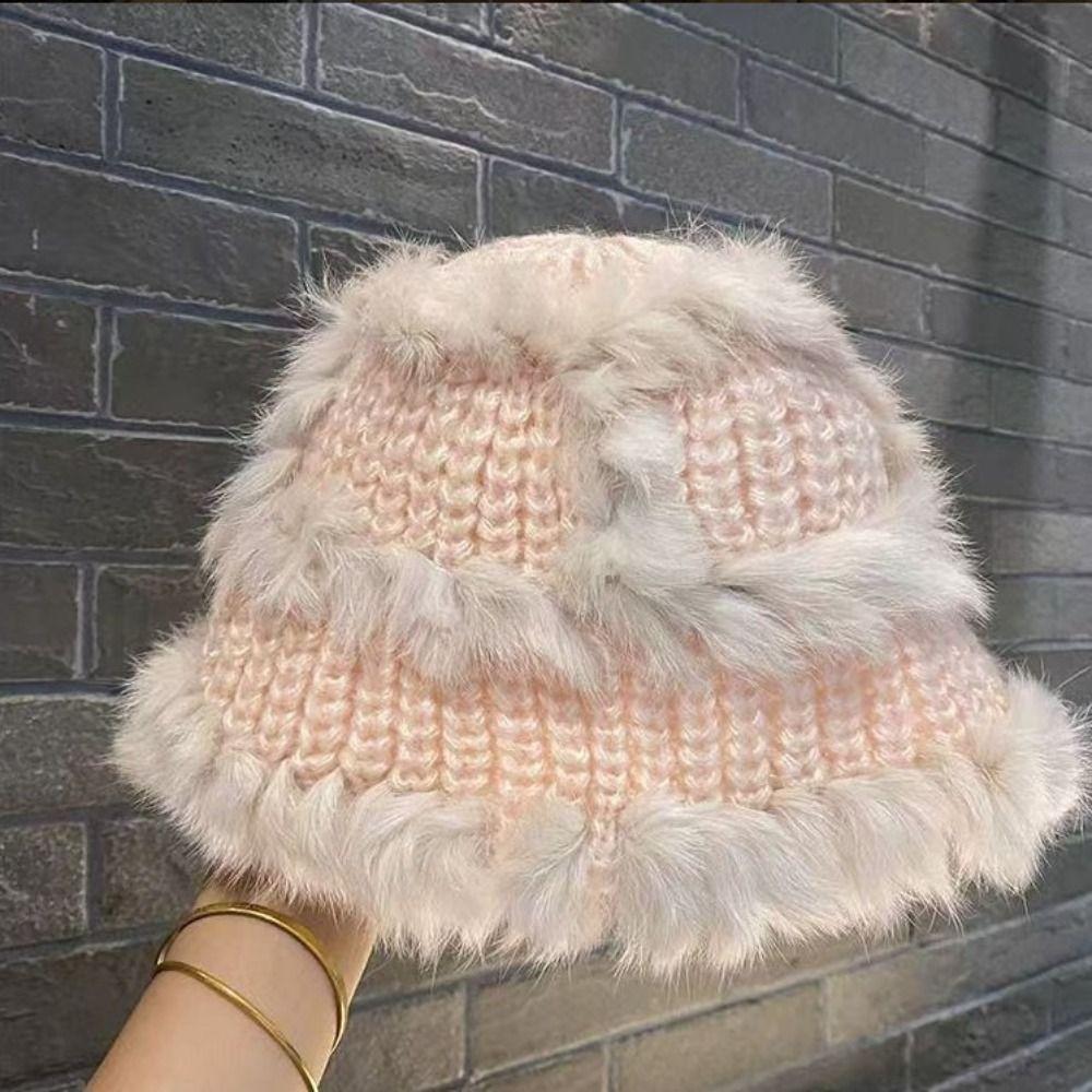 Polyester Fiber Knit Beanie Thick Knit Winter Hat Soft Texture Bucket Hat Cold Weather