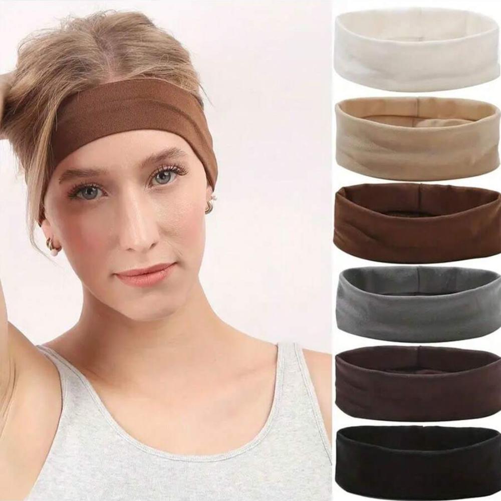 6pcs Women's Multi-Colored Solid Sports Sweatband, Fashionable Yoga Running Casual Hair Accessories