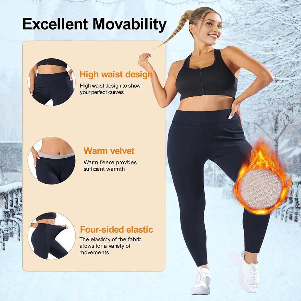 Kaffee Fleece Winter Fleecegefütterte Verdickte Übergröße Leggings Damen High-Waist Bauchkontrolle Warme Herbst/Winter Leggings