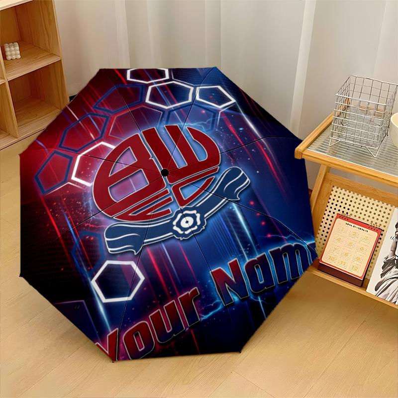 Bolton Wanderers FC Automatic 3‑Fold Umbrella 8‑Rib Windproof Folding Umbrella Sun Rain Protection For Outdoor Travel Daily Use