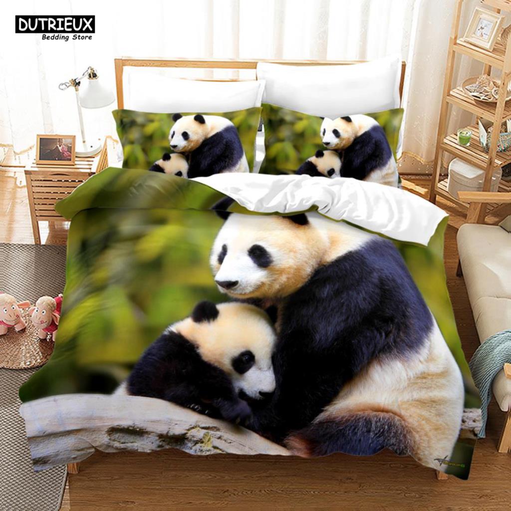 Cartoon Chinese Panda Bedding Set Soft Microfiber Double Queen King Twin Duvet Cover Kids Girls Room Decor White Duvet Cover