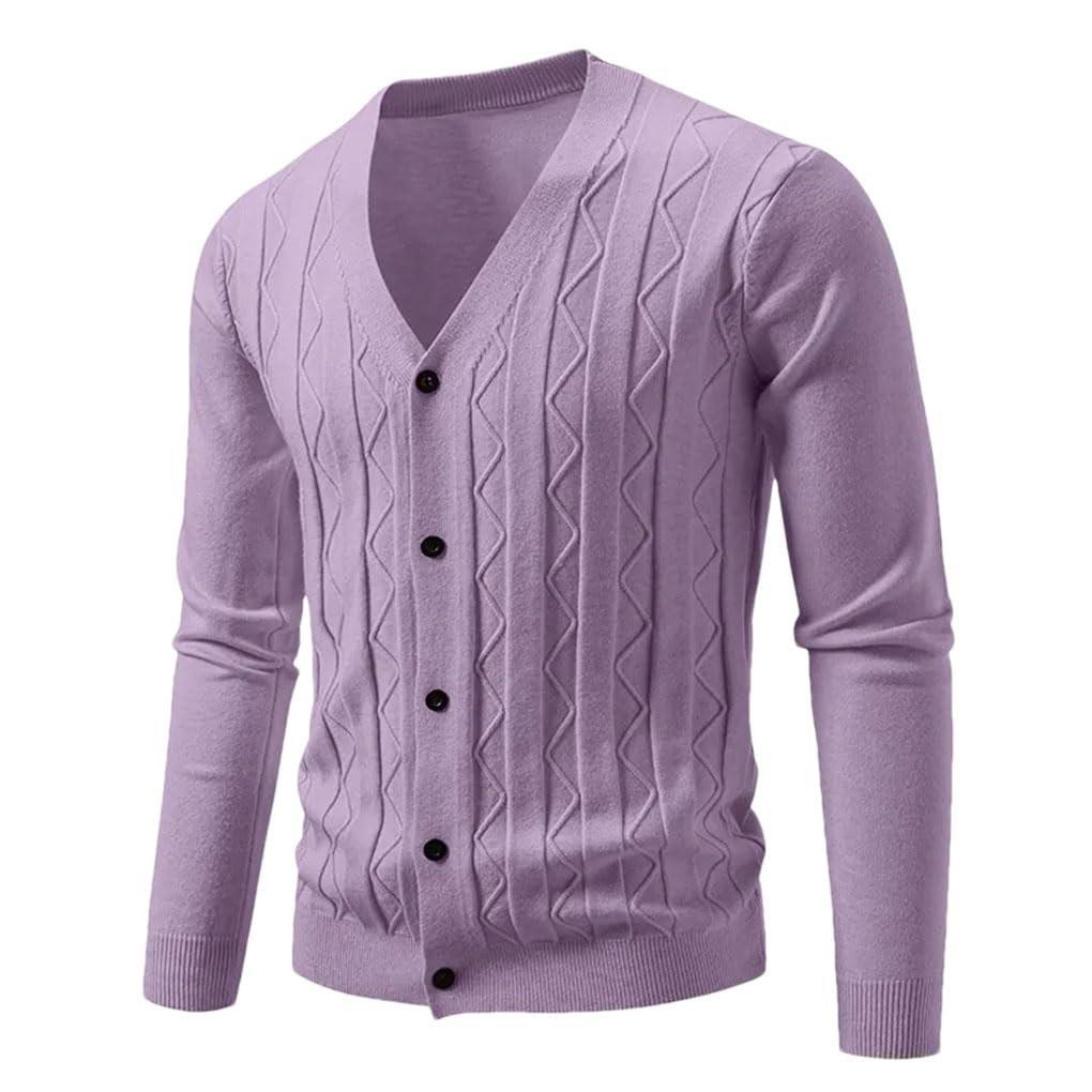Mens Cardigan Sweater Casual Long Sleeve V Neck Buttons Down Cable Knit Shirts Textured Fall Winter Clothes