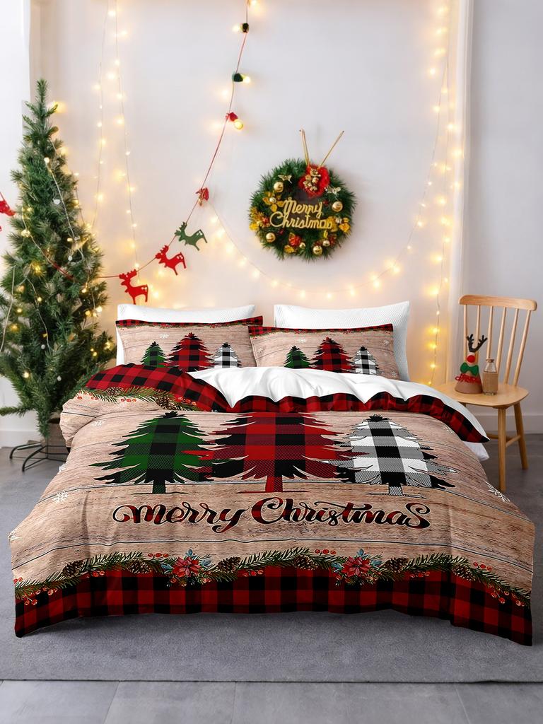 3 szt./zestaw Świąteczny Zestaw Pościeli Renifer Bałwan Zawiera 1 Poszwę na Kołdrę i 2 Poszewki na Poduszki Miękki i Przyjazny dla Skóry