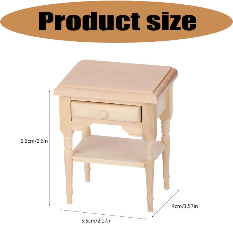 1:12 Scale Bedside Table For Doll House Bedroom Display Unfinished Miniature Wood Doll House Nightstand for Painting