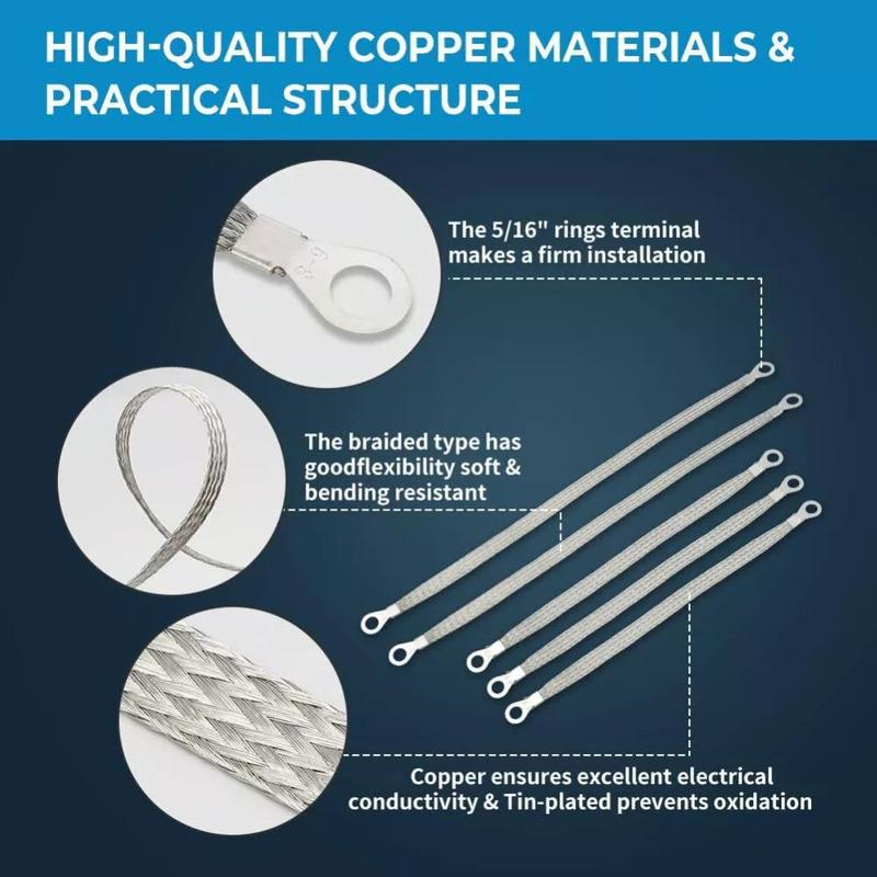 5x Engine Ground Strap Cable Copper Set For Car Truck Firewall Engine Body Frame