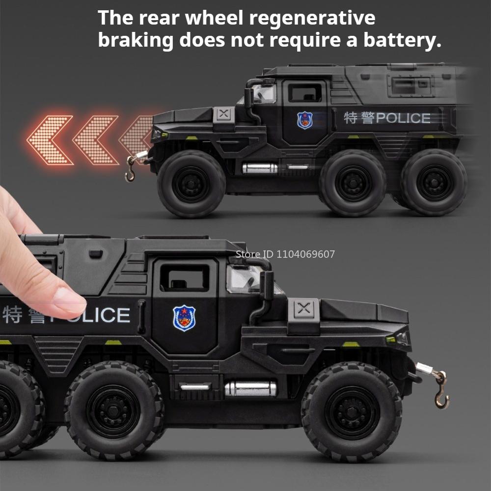 1:32er Maßstab Conqueror Polizeiauto Modellspielzeug Metallkarosserie Gummireifen Sound Licht Geländewagen Modelle für Kinder Hobby Ornamente