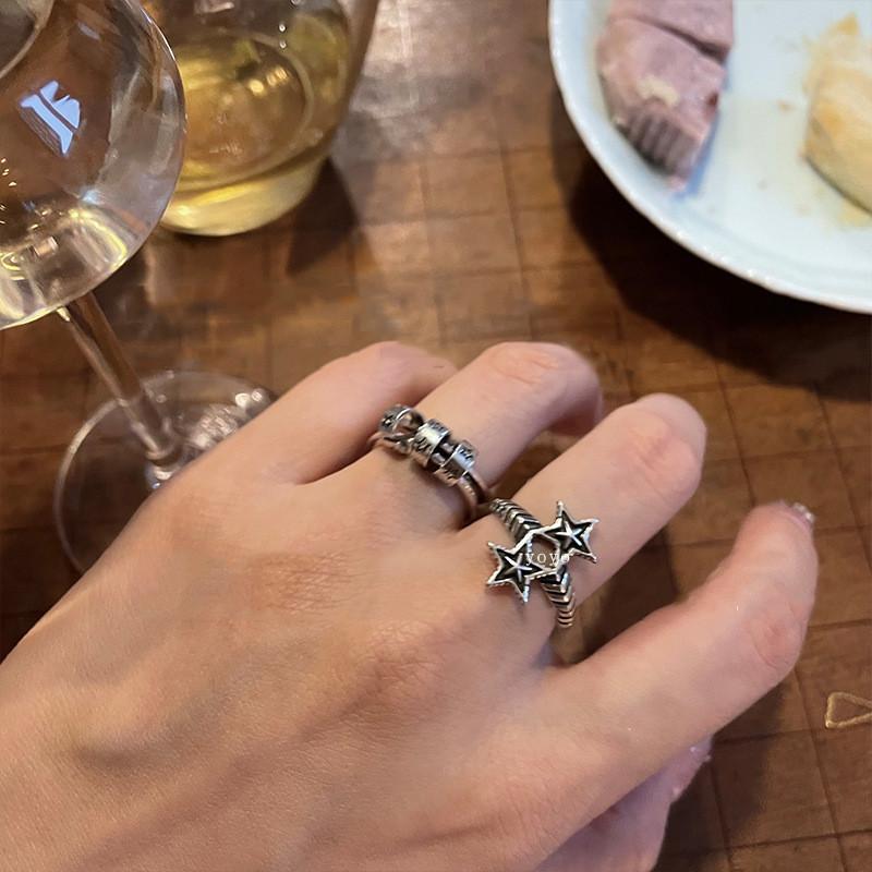 Retro Inspired Adjustable Star Design Ring In Unique Antique Shade Silver