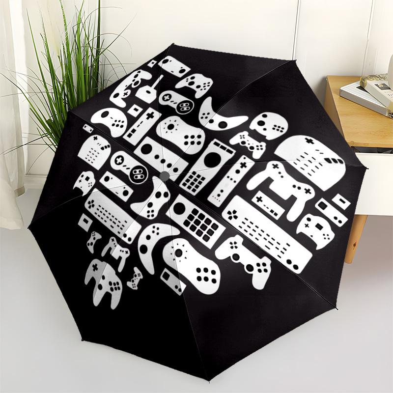1pc Gamer Heart Fashionable Automatic Opening/Closing Folding Umbrella with 8 Bones, Windproof Portable, Daily Use080