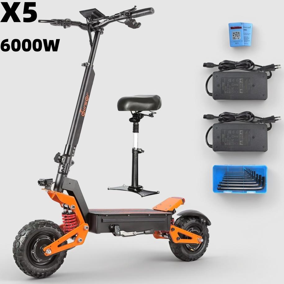 Monopattino Elettrico X5 6000W60V40AH con Doppia Sospensione Ammortizzata Velocità Massima 95KM/H 11 Pollici Off-road