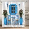 Fence Flowers Shower Curtains Blue Window Nature Floral Plants Scenery Modern Garden Wall Hanging Home Bathroom Decor With Hooks